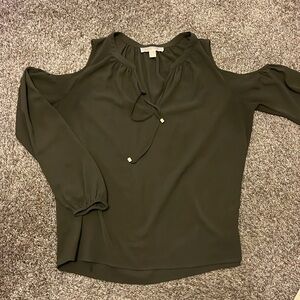 Michael Kors olive Green cold shoulder long sleeve blouse size large